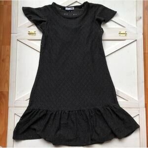 NWOT Mady & Nell Ruffle Eyelet Dress LARGE Black Short cap Sleeves
